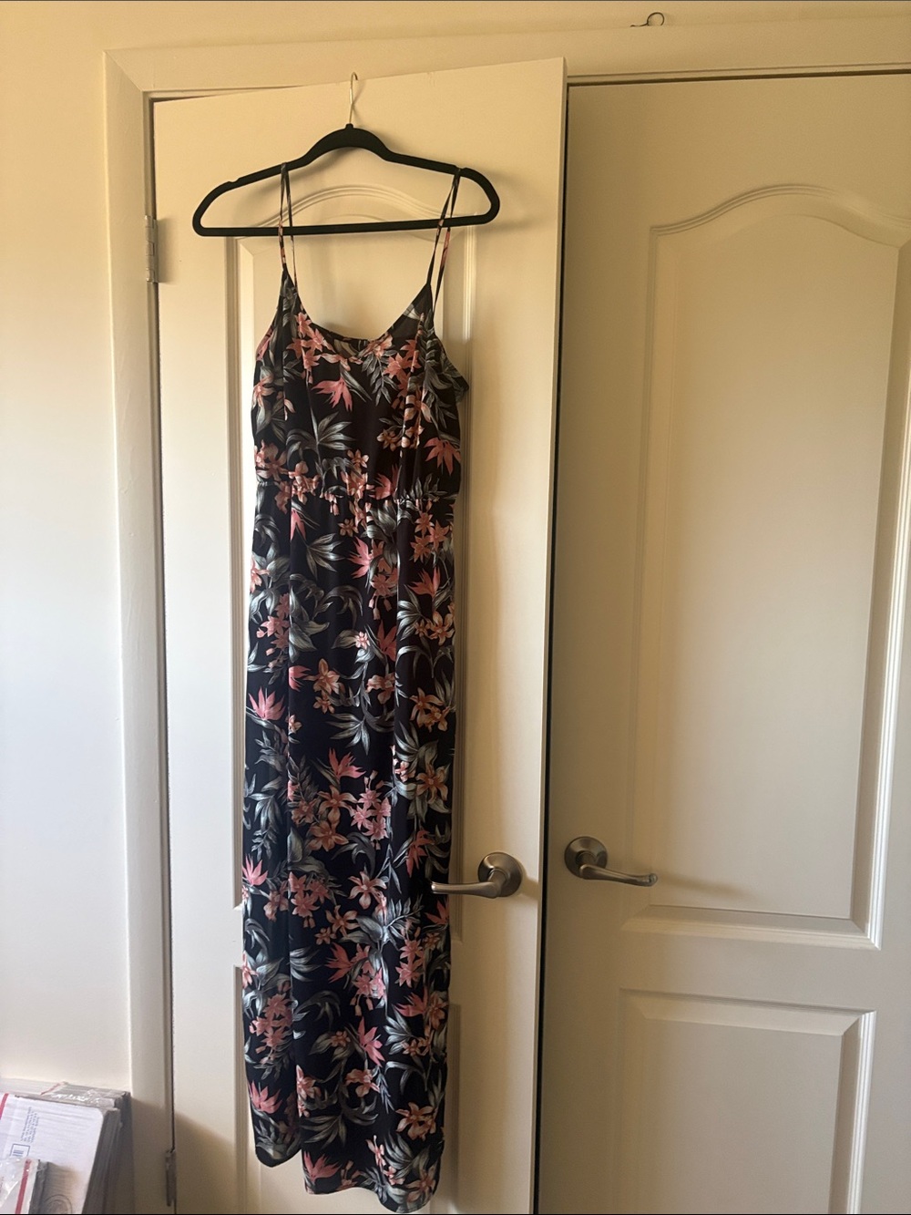 H&M Black Floral Maxi Dress with Pink and Green Print